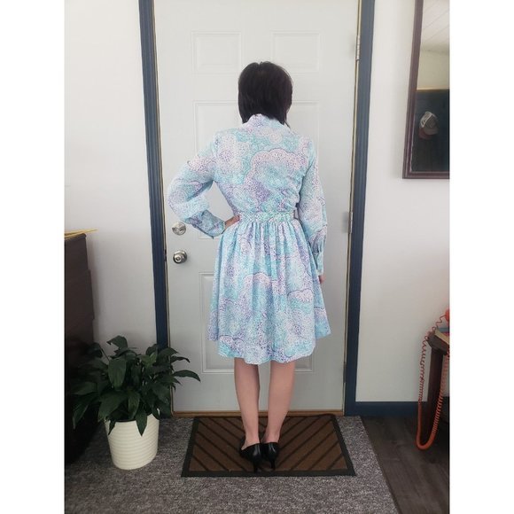 70s Sears Blue and Purple Day Dress - Picture 3 of 5
